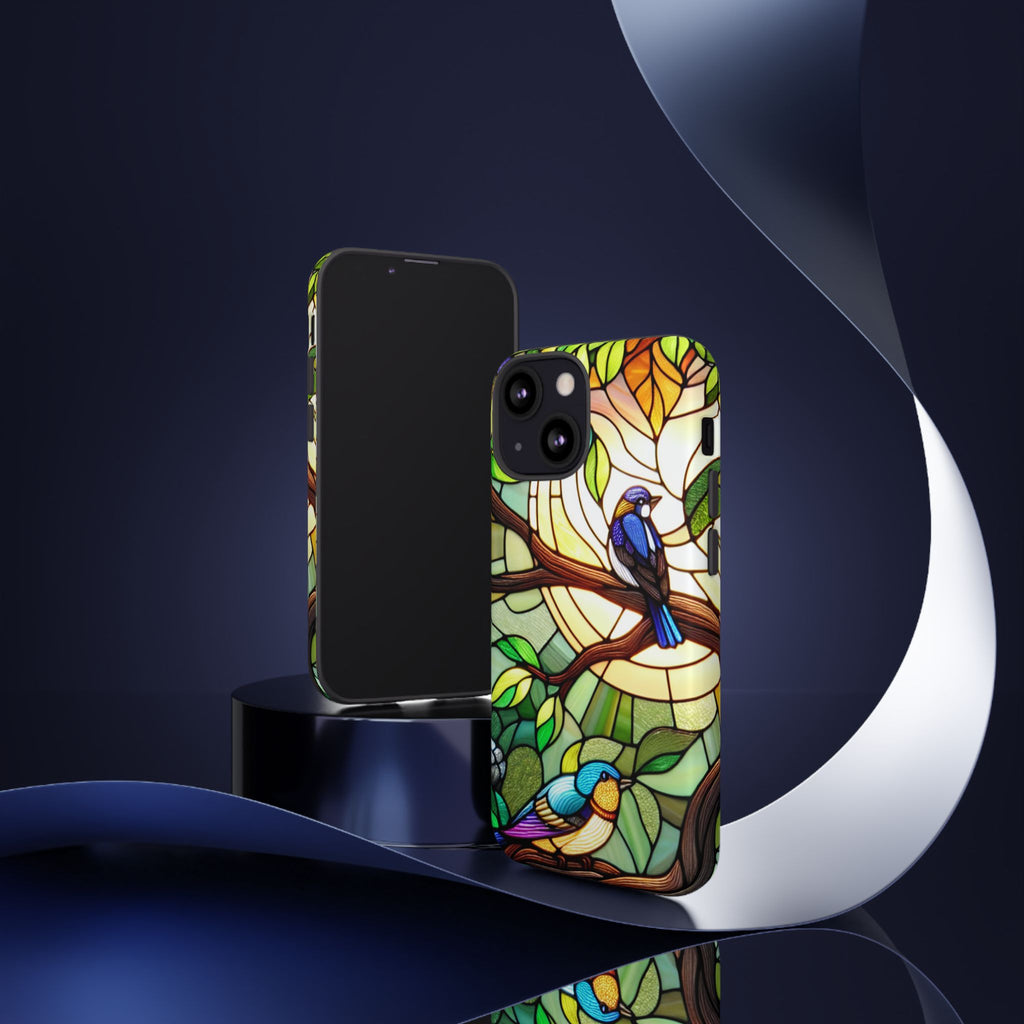 Stained Glass Effect Bird Phone Case, Floral Design Case, Birthday Gift for Her, Nature Esthetic, Sun Design,  iPhone 11 12 13 14 15 16