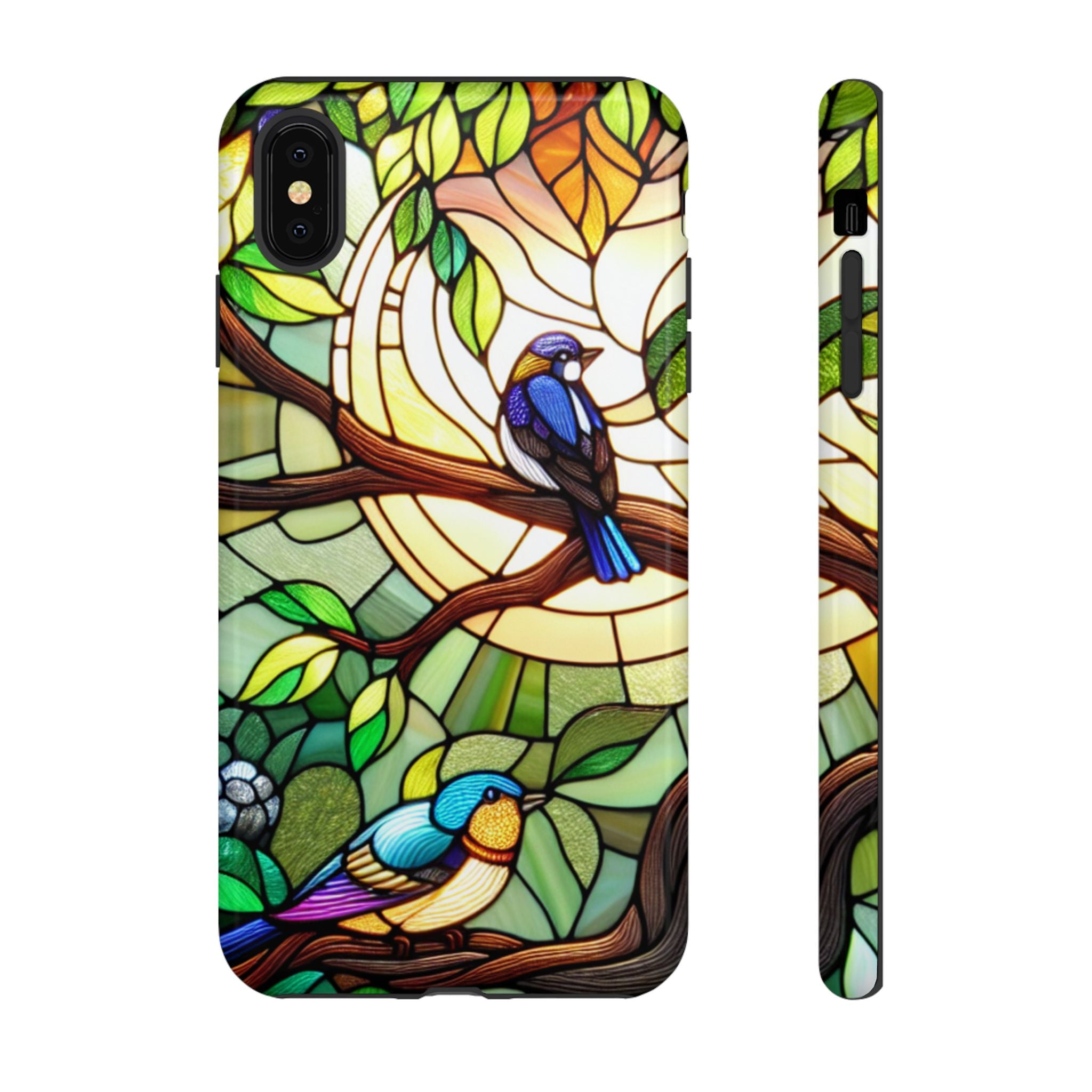 Stained Glass Effect Bird Phone Case, Floral Design Case, Birthday Gift for Her, Nature Esthetic, Sun Design,  iPhone 11 12 13 14 15 16