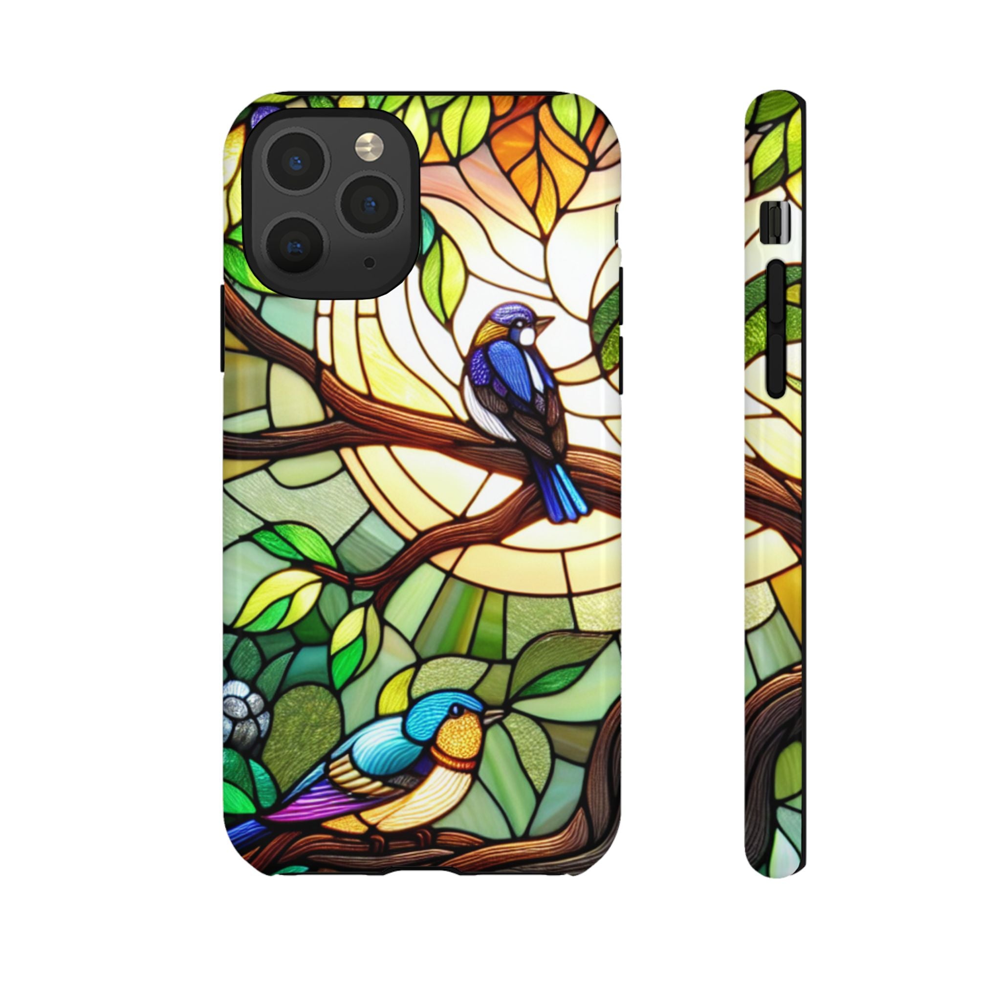 Stained Glass Effect Bird Phone Case, Floral Design Case, Birthday Gift for Her, Nature Esthetic, Sun Design,  iPhone 11 12 13 14 15 16